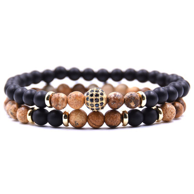 

Natural stone bracelet bracelet for men&women pair Micro Pave CZ 8mm disco ball bracelet ladies bracelet mens Viking jewelry