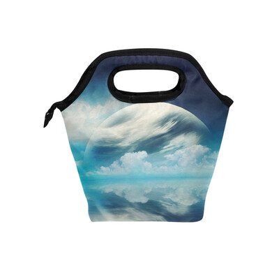 

Lunch Tote Bag Earth Ocean Travel Picnic Insulated Lunch Handbags Portable Zipper Lunch Bag Box