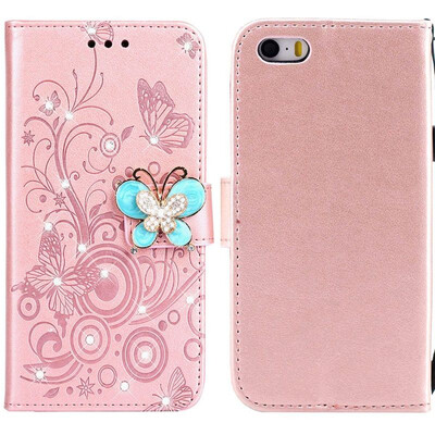 

MOONCASE Apple iPhone 55SSE Butterfly Rhinestone Embossed Leather Case - Rose Gold