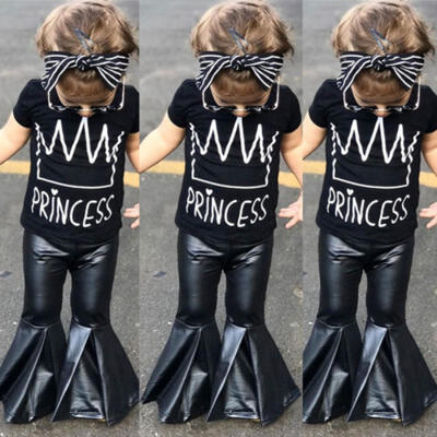

Toddler Kids Baby Girls Cotton Top T-shirt Bell-bottoms Pants Outfits Clothes US