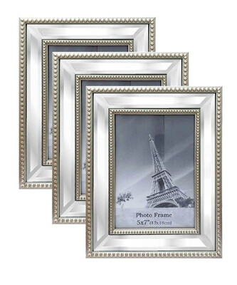 

Meetart 5x7 FraMirror Pictureme for Wall Decor or Tabletop champagne bead silver mirror 3 Pack