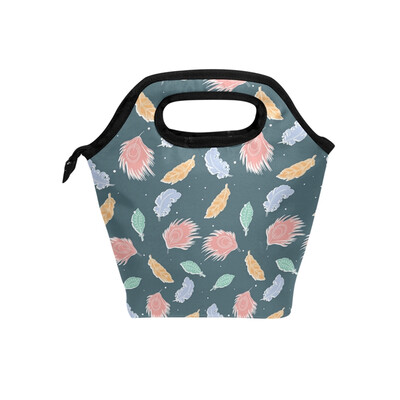 

Lunch Tote Bag Flying Feather Travel Picnic Insulated Lunch Handbags Portable Zipper Lunch Bag Box