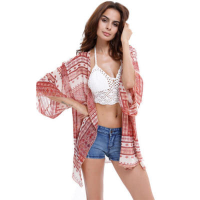

Summer Women Kimono Chiffon Blouse Long Sleeve Boho Cover Up Kaftan Beach Wear