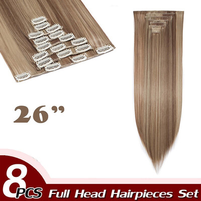 

Curly Full Head Clip Synthetic in Hair Extensions 8 Piece 18 Clips Hairpiece Long Wave for Women
