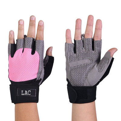 

LAC breathable anti-skid half finger fitness gloves female men wrist dumbbell equipment training sports gloves exercise riding gloves pink  code