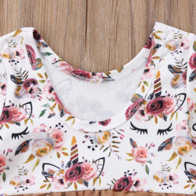 

Newborn Kids Baby Girl Unicorn&Floral Romper Bodysuit Tulle Dress Casual Clothes