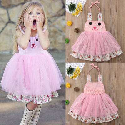 

Canis Summer Kid Baby Girls Cute Bunny Floral Tulle Tutu Dress Sundress Clothes