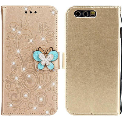 

MOONCASE Huawei Glory 9 Butterfly Rhinestone Embossed Leather Case - Gold