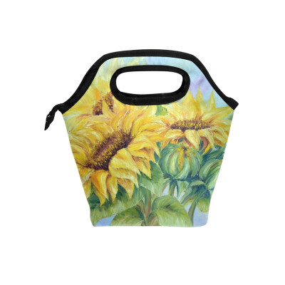 

Lunch Tote Bag Painting Sunflower Travel Picnic Insulated Lunch Handbags Portable Zipper Lunch Bag Box