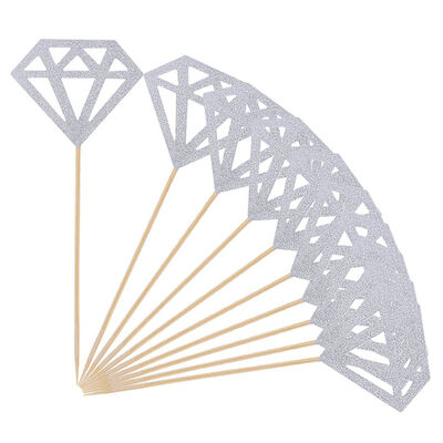 

UpperX 50 Pack Cupcake Toppers Silver Glitter Diamond for Cupcake Decor Bridal Shower Decoration