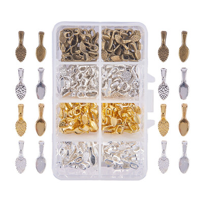 

PH PANDAHALL 240pcs Mixed Color Leaf Shape Tibetan Style Glue-on Flat Pad Bails Pendant