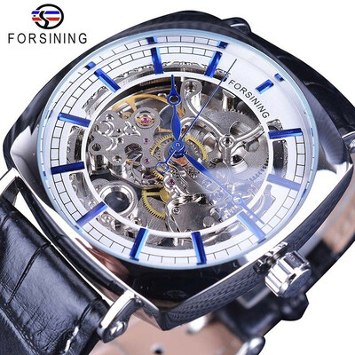 

Forsining Genuine Leather Fashion Royal Luxury Gold Clock Transparent Skeleton Men Automatic Mechanical Watches Top Brand
