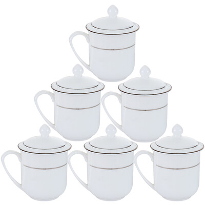 

Jie Yajie cup set ceramic office cup 400ml with a cup filled with 6 guests cup