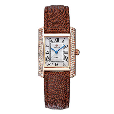 

WWOOR 2016 Fashion Brand Luxury Women Watches Diamond Rhinestone Genuine Leather Strap Quartz Ladies Casual Wristwatch 30M Water-P