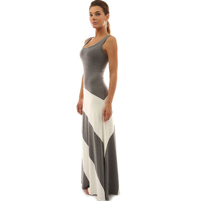 

Vintage Women Long Stripe Dress Ankle Length Dress Slim Sleeveless Low Neck Dress Plus Size Women Clothing