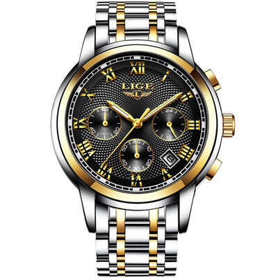

LIGE 9849 Quartz Man Watch Unique Fashion Sport Casual Brand Quartz Clock Luxury Stainless Steel Strap Waterproof Wrist Watch Relo