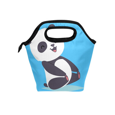 

Lunch Bag Smile Panda Tote Travel Picnic Insulated Handbags Portable Zipper Lunch Bag Box