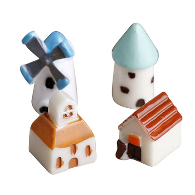

UpperX 4PCSset Mini Resin Church Castle Windmill Shed Cabin House Fairy Garden Miniature Craft Mini Cottage Landscape Decoration