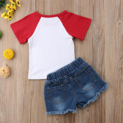 

2PCS Kids Baby Girl Summer Tops Denim Hot Pants Shorts Outfits Clothes Set 1-6Y