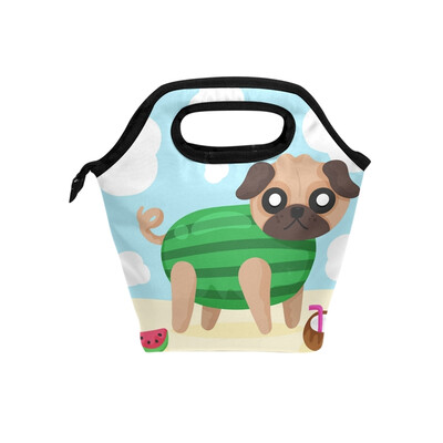 

Lunch Bag Watermelon Dog Tote Travel Picnic Insulated Handbags Portable Zipper Lunch Bag Box