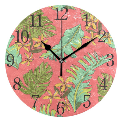 

Wall Clock Arabic Numerals Design Summer Color Leaves Round