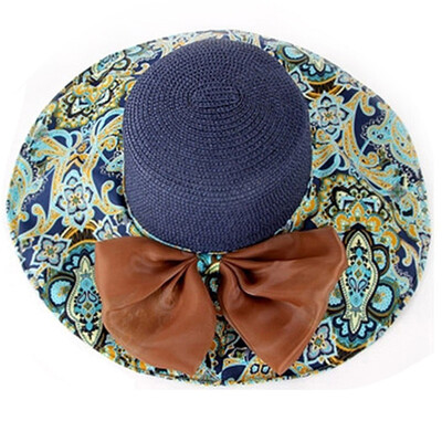 

【Jingdong Supermarket】 Meng Si Ke (MSEK) WMZ142001 Ms. Korean version of the sun hat bow big along the straw hat sun hat beach hat navy