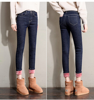 

High-waisted jeans women 2018 autumn&winter new style with fleece thickened slim slim stretch pencil pants