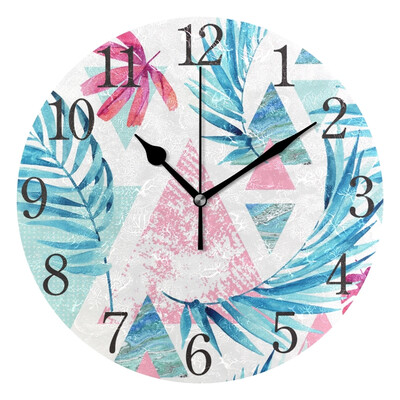 

Wall Clock Triangle And Exotic Leaves Round Wall Clock Arabic Numerals Design