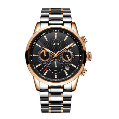 

LIGE 9866 Men Watch Quartz Business Simple Wristwatch Stainless Steel Strap 3ATM Waterproof Fashion Casual Male Watches Relogio Ma
