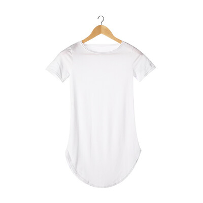 

Plus Size Women Tops Cropped Short Sleeve Side Slit Casual Long Cotton T-shirt