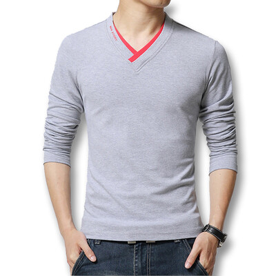 

Free Shipping Fashion Men's T Shirts 2016 Spring Autumn New V Neck Long Sleeve Mens T shirt Men Casual Slim Fit Hot Sale