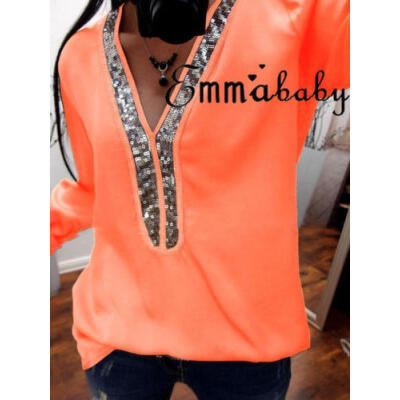 

Plus Size Ladies Womens Loose Casual V-Neck Long Sleeve T Shirt Tops Blouse Tee