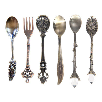 

UpperX 6PcsSet Vintage Spoons Fork Royal Style Metal Carved Mini Coffee Spoons Kitchen Accessories fruit prikkers dessert Fork