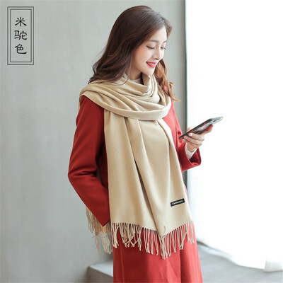 

Scarf female han edition female autumn&winter pure color imitation cashmere neck 250 grams joker long tassel does not drop woo