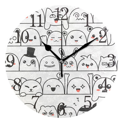 

Wall Clock Arabic Numerals Design Lovely Kawaii Monsters Round
