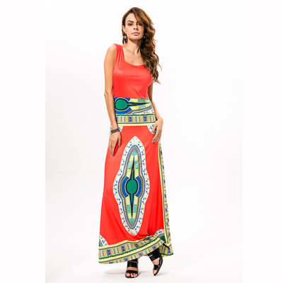 

Buenos Ninos Women Classic High Elastic Simple Giant Swing Dress Printing National Wind