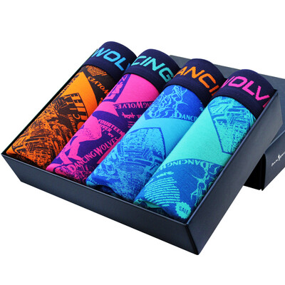 

Jingdong supermarket&wolf dance men&39s underwear breathable waist lan fine glue fashion printing flat feet underwear four loaded 3119-4 mixed color XXL