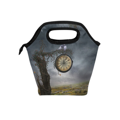 

Insulated Lunch Tote Bag Tree Clock Travel Picnic Lunch Handbags Portable Zipper Lunch Bag Box