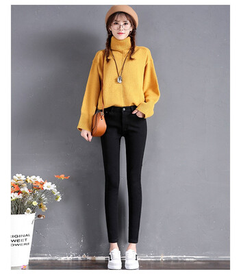 

Autumn&winter new high-waist jeans with fleece women thickened three-color large size stretch pants&cotton pants