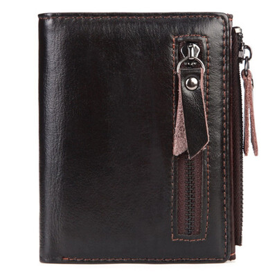 

Purse mens vintage topcoat leather wallet double zipper zero pouch calfskin upright style silver bag