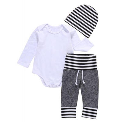 

3Pcs Newborn Infant Baby Boy Romper Shirt Pants Hat Pajiamas Outfit Set Clothes
