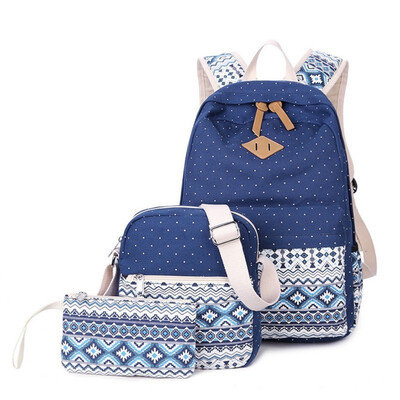 

New fashion women pack ethnic wind school bag canvas double shoulder bag multi-functional children mother bag three-piece set