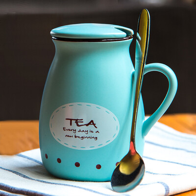 

Porcelain Soul Simple Vintage Milk Cup Couple Mug Cafe Coffee Mug With Grip With Spoon Breakfast Cup Office Cup of Cream Cup Light Blue