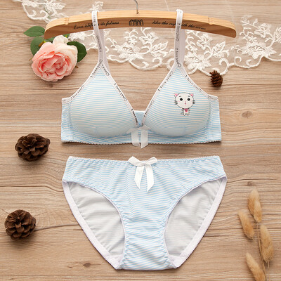 

LAXJOY Langyue 2018 bra set triangle cup small chest cute sexy girl high school development period underwear bra LNWXT189403 sky blue 3475