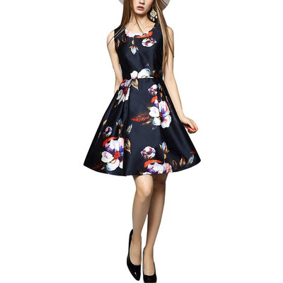

Buenos Ninos Womens Sleeveless Flower Printed Vintage Cocatail Flare Dresses