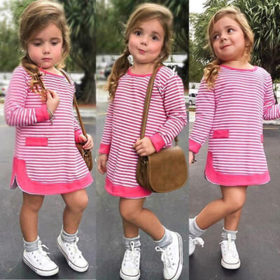 

UK Pageant Kids Baby Girls Dress Striped Princess Party Dresses Cotton Clothes