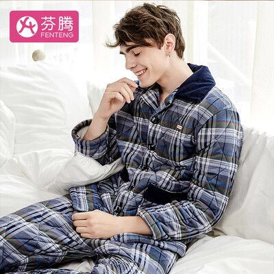 

Fenton quilted pajamas mens home service suit fashion lattice lapel cardigan autumn&winter men M97509271 gray Lange