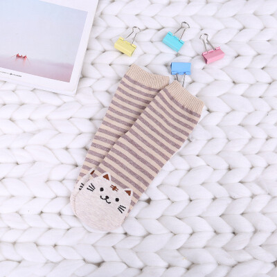 

Autumn&winter lady stripes cartoon cute socks cotton ladies short tube female socks