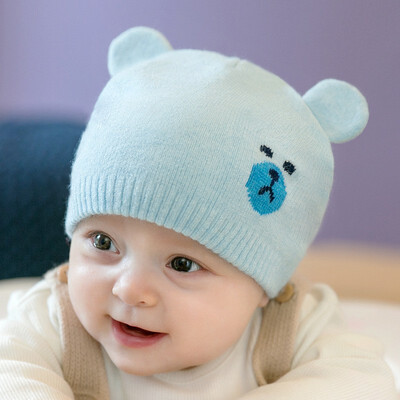 

Fashion Newborn Hats Knitted Warm Bear Round Machine Cap Protects Ear Bonnet Baby Winter Caps