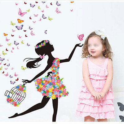 

MyMei Magic Fairy Bright Flower Heart-Shaped Garland Pink Dress Maid Wall Sticker For Girls' Room Decoration